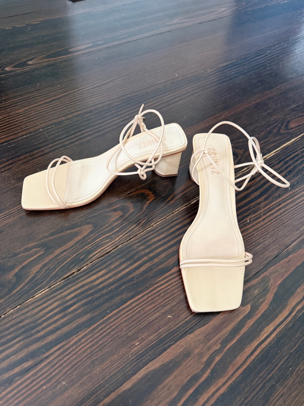 SCHUTZ Nude Lace-Up Square-Toe Block Heel Sandals